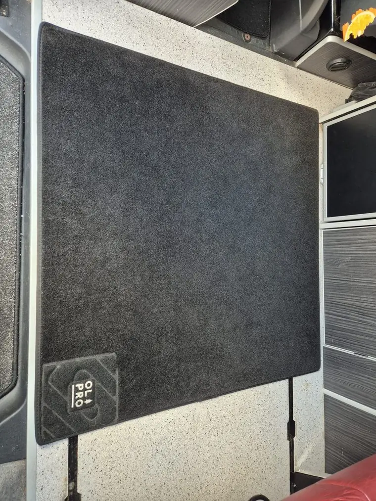 OLPRO campervan carpet fitted in the RuggedFinds test van