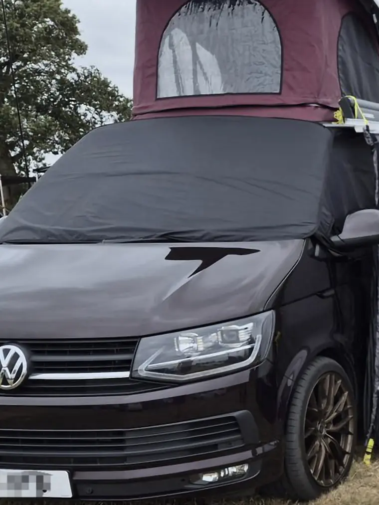 OLPRO VW T5/T6 windscreen blackout cover fitted on the RuggedFinds test van